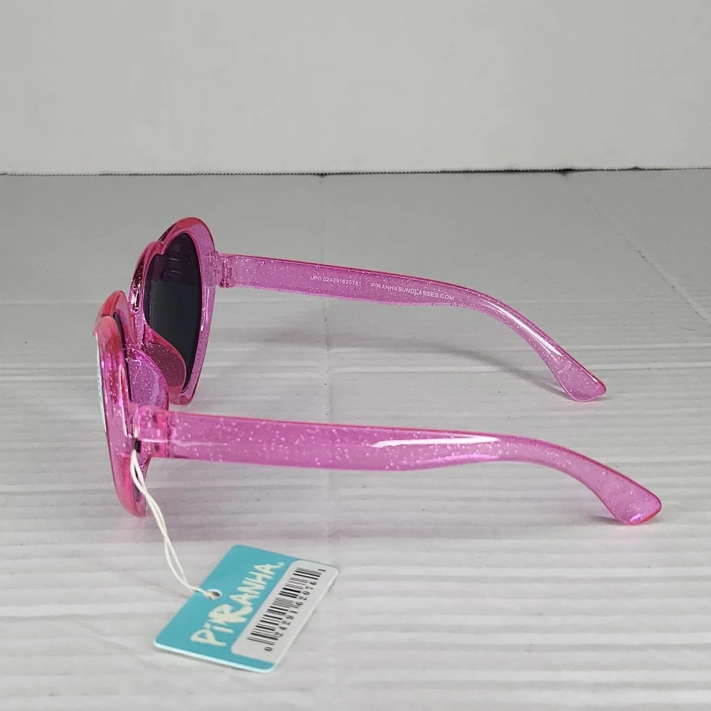 New Kidz Piranha 62076 Heart Shaped Pink Glitter Sunglasses UVA UVB Protection